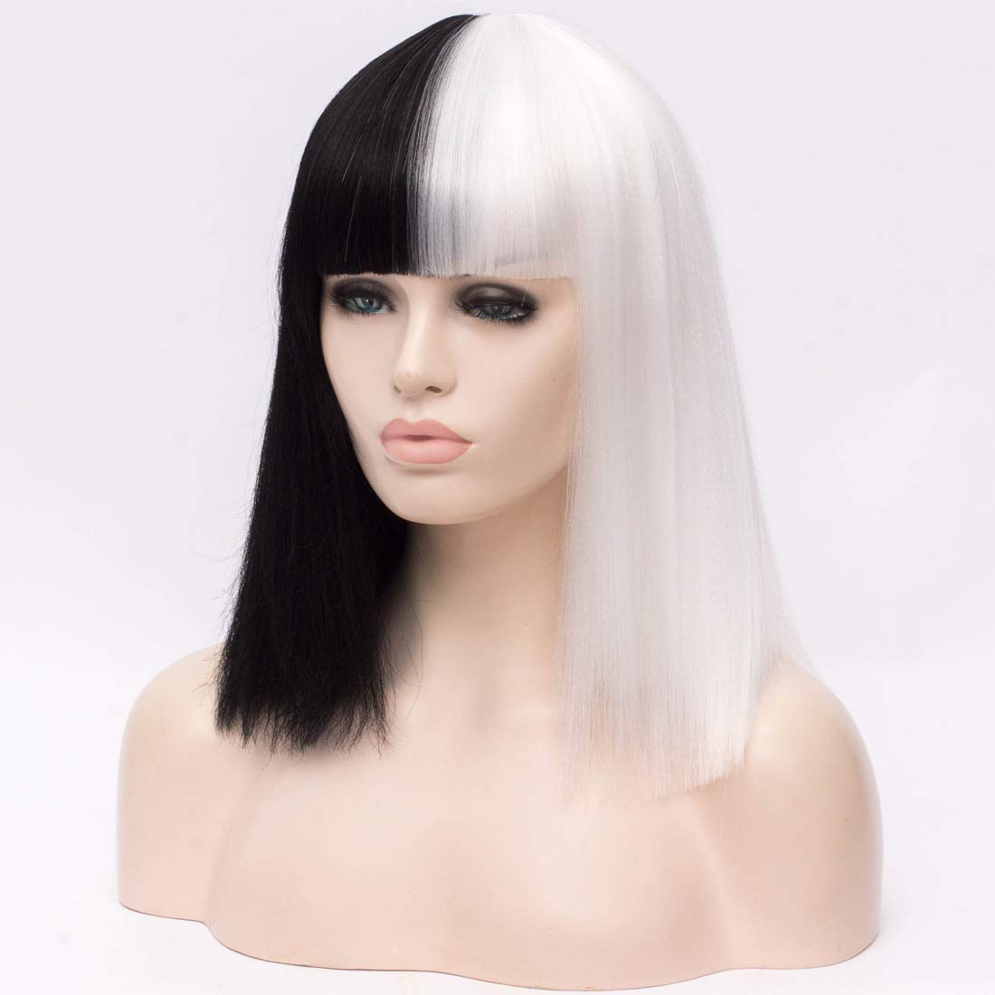 Cying Lin Short Straight Black and White Wig For Women Cosplay Halloween Party (Black and White4)