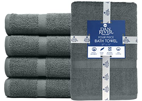 DAN RIVER 100% Ring Spun Cotton Premium Bath Towels, 27x54 inches, Pack of 4, Grey, 550 GSM - Soft, Lightweight, Highly Absorbent Towels for Bathroom, Spa, Gym, Perfect for Daily use
