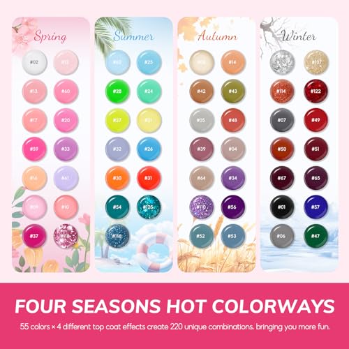 COSCELIA 40pcs Gel Nail Polish Set, 35 Colors Gel Polish with 5 Top Base Coat Red Nude Pink Glitter All Seasons Colors Nail Art Manicure Kit Salon DIY at Home Gifts for Women