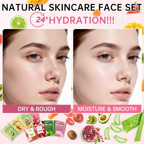 Collagen Face Masks Skincare Set for Women, Spa Face Mask with Collagen Extract, Bulk Facial Masks for Teen Girls, Korean Face Mask Sheet Gift for Sensitive Skin, Daily Hydrating Skincare Routine