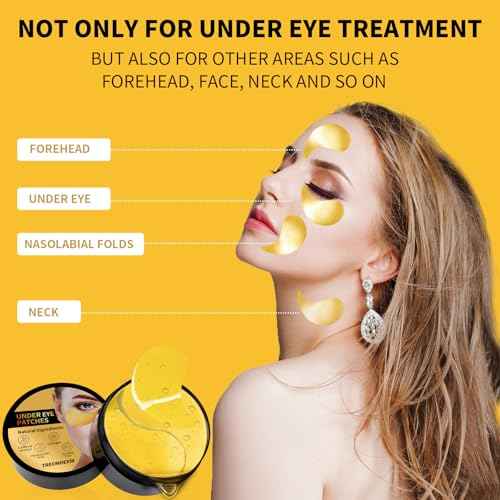 24K Gold Eye Masks for Dark Circles and Puffiness 70PCS, Under Eye Patches Gel Pads for Puffy Eyes Treatment w/Collagen, Caffeine, Peptides for Eye Bags Treatment, Gel Eye Mask Skincare