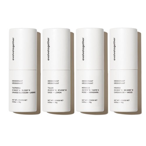 EvolveTogether Aluminum-Free Natural Deodorant - 4 Pack Travel Set | Vegan & Cruelty-Free, Soothes Skin