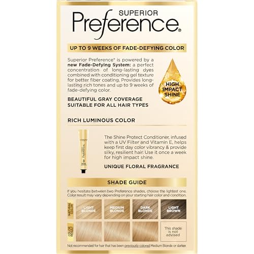 L'Oreal Paris Superior Preference Luminous Fade-Defying Permanent Hair Color, Hair Dye For Up to 9 Weeks of Radiance, Natural Blonde 9, 1 Hair Dye Kit