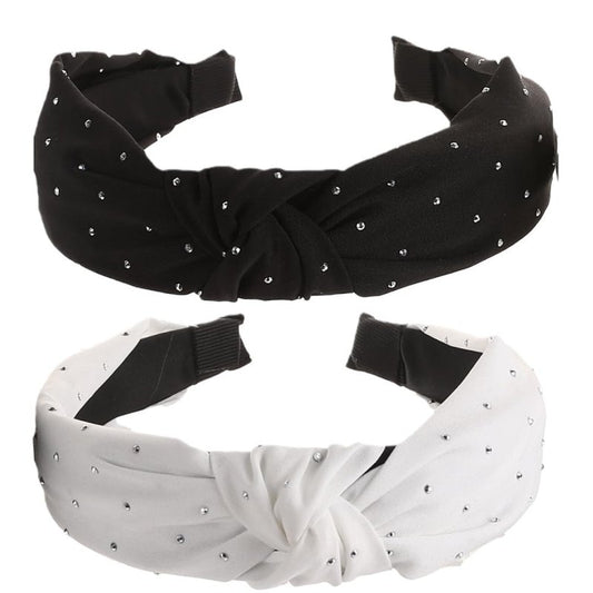 TURTLEDOVE 2 PCS Rhinestone Polka Dot Knotted Headband, Knotted Design, Crystal Studded Hair Accessories