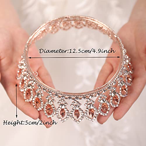 wekicici Crystal Queen Crowns Wedding Orange Tiaras Full Round Pageant Crown Headband Hair Accessories for Birthday Pageant Prom Bridal Party Halloween Costume for Women(Orange)