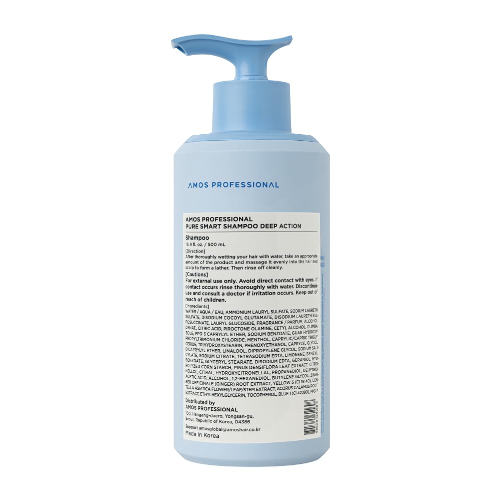 AMOS Professional Pure Smart Shampoo - Deep Action Clarifying Shampoo for Dandruff & Build-Up, 16.9 fl. oz.
