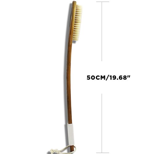 ICANdOIT-19.68Inch Natural Boar Bristles Anti-Slip Extra Long Handle Bath Brush,Bent Handle Shower Scrubber for Exfoliating,Shower Back Brush,Exfoliation Set with Pumice Stone(2 Pack)