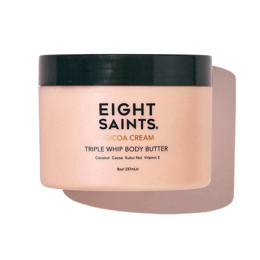 Eight Saints Cocoa Crème Body Butter - Natural & Organic Hydrating Cream with Coconut Oil | 8 Ounces
