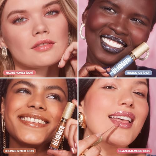 REVLON Super Lustrous Glimmer Gloss, Hydrating Lip Makeup, Non-Sticky, High-Shine Finish, Plant-Based Glitter, 010 Indigo Ice, 0.13 fl oz