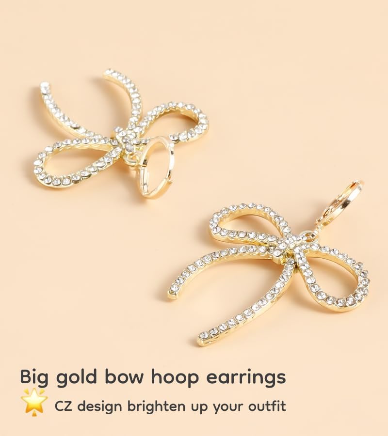 Skiennix Pearl Bow Hoop Earrings - Dainty Faux Pearls & Cute Bowknot Design | Lightweight Gold Plated