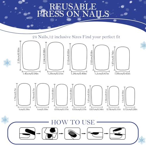 Christmas Press On Nails Short Square, 24Pcs Christmas Fake Nails Christmas Nail Accessories for Women Girls Red, Green & Silver Foil with Christmas Tree Design, Easy DIY Holiday Nail Kit