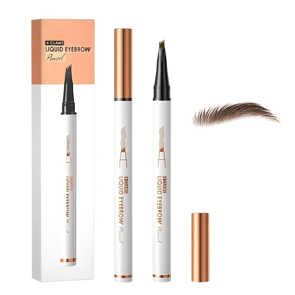 Skiennix Microblading Eyebrow Pen - 2026 Upgraded 3D Waterproof 4-Tip Pencil | Long-Lasting Dark Brown (2 Pcs)