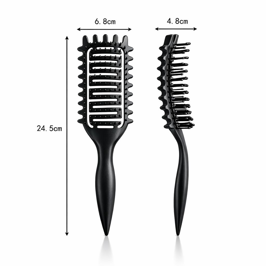 Skiennix Curl Defining Brush - Vented Detangling Tool for Curly Hair | Lightweight & Curved Design (Black)