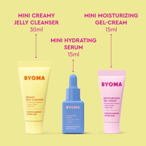 BYOMA So Hydrating Set - Barrier Repair Skincare Trio - Creamy Jelly Cleanser, Hydrating Serum & Ceramide Moisturizer for Dry Skin - Alcohol-Free, Anti-Wrinkle - 30ml, 15ml, 15ml