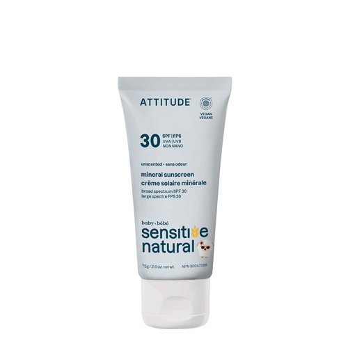 ATTITUDE Mineral Sunscreen - SPF 30 for Sensitive Skin | EWG Verified, Vegan, Unscented, 2.6 Oz