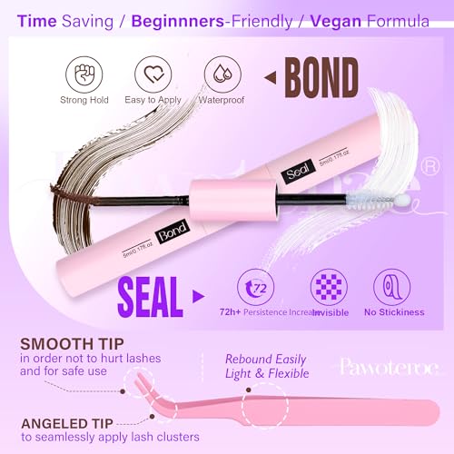 Pawotence Lash Clusters Kit 40D 60D Lash Extension Kit 10-18mm Cluster Eyelash Extension Kit Individual Lashes 280pcs Eyelash Clusters with Lash Bond and Seal, Lash Tweezers for Self Use