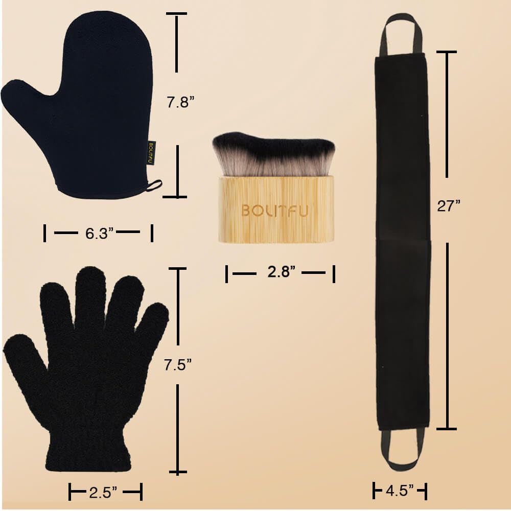 Skiennix Self Tanning Mitt Applicator Kit - 4 Pack for Streak-Free Sunless Tan | Includes Mitt, Brush & Glove