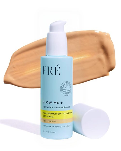 FRE Skincare GLOW ME Tinted Mineral Sunscreen - SPF 30 Hydrating Face Moisturizer (Medium-Deep) | Lightweight & Reef-Safe for Glowing Skin