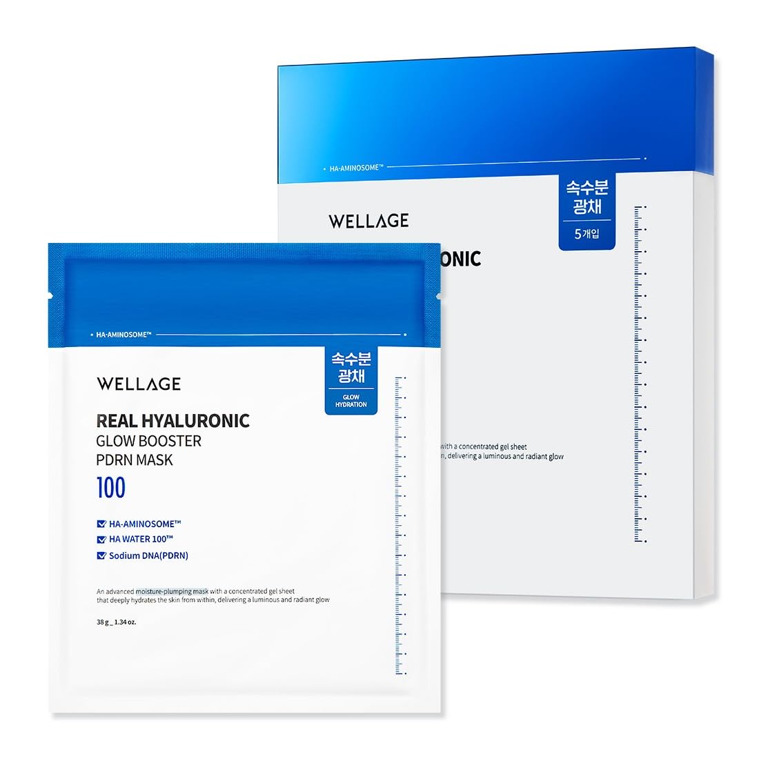 WELLAGE Real Hyaluronic Glow Booster Hydrogel Face Mask - Deep Moisture & Radiant Skin | 5 Sheets