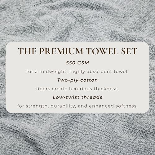 Light Grey Hand Towel - 100% Cotton 26x16 Towel - Absorbent, Quick-Drying, Durable Hand Towels for Bathroom Decor - Low-Twist, Two-Ply Fibers (Light Grey)