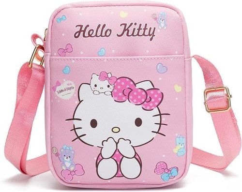 cute cartoon-themed mini crossbody bag, also a shoulder bag, features a cartoon pattern design (Kitty)