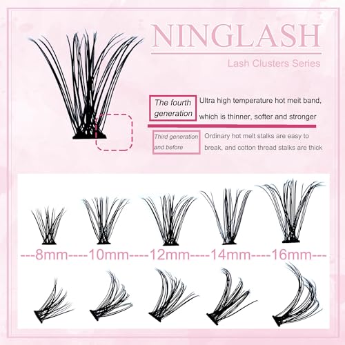 Lash Clusters Fluffy NINGLASH 100D 200D DIY Lash Extension Kit with Lash Bond, Lash Remover, Lash Applicator, Volume 280 Pcs Cluster Eyelashes Extension Individual Eyelashes Kit Thick Eyelash 12-18mm