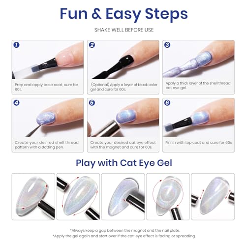 Beetles Blue Cat Eye Gel Polish, 15ML Blue Cat Eye Glitter Gel Polish with Magnet Shimmer Velvet Gel Soak Off UV Stellar Ocean Collection French Nail Art Design Manicure Summer Gifts for Women