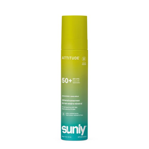 ATTITUDE Mineral Sunscreen Lotion SPF 50, Broad Spectrum Zinc Oxide, EWG Verified, Non-Nano, Water-Resistant 80 Minutes, Lightweight & Lightweight Non-Greasy for Face & Body, Vegan, Unscented, 3 Oz