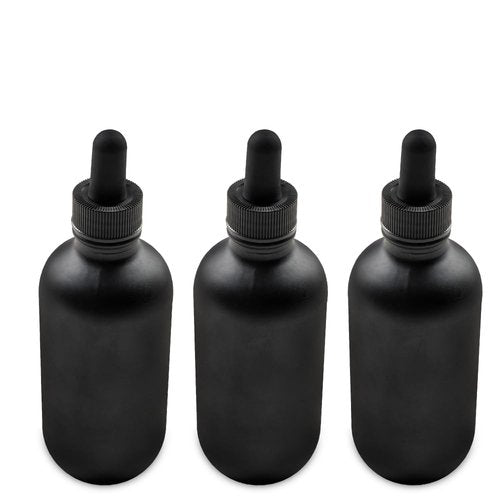 The Bottle Depot - 3 Pack - 4 oz Glass Bottle with Dropper - Black Frosted - 22-400 Neck Finish - Boston Round Bottles - Leakproof Essential Oils Bottles