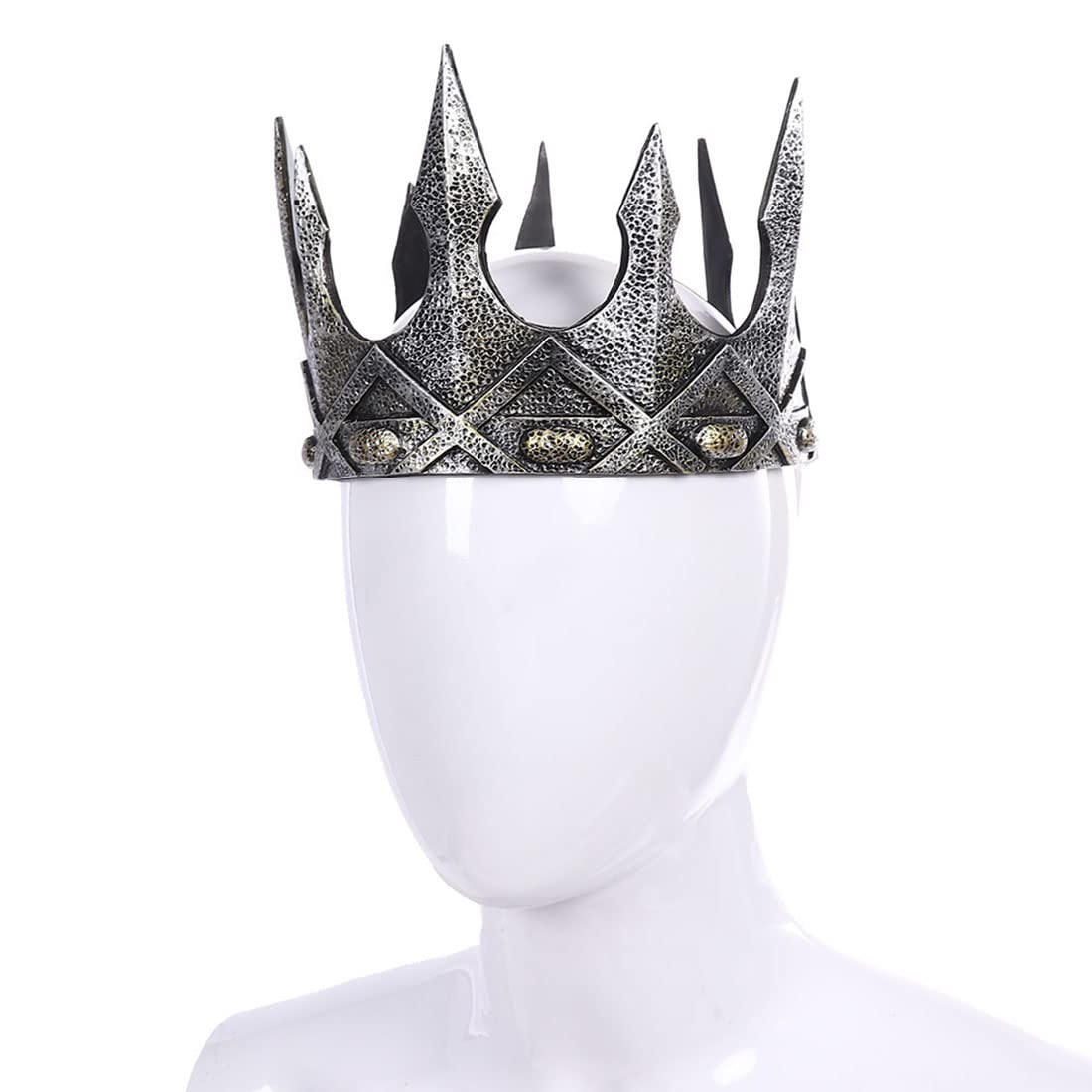 BooW Adult Medieval King Antique Crown Mens Royal Imperial Costume Headwear Halloween Fancy Dress Accessories (Antique Crown B-Silver)