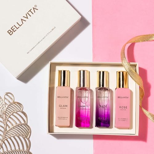 Bella Vita Luxury Eau De Parfum Set for Women (4x20 mL) with Date, Senorita, Glam, Rose | Vanilla, Floral, Sweet, Musk | Perfect for trials, gifting, or blending to craft your unique fragrance