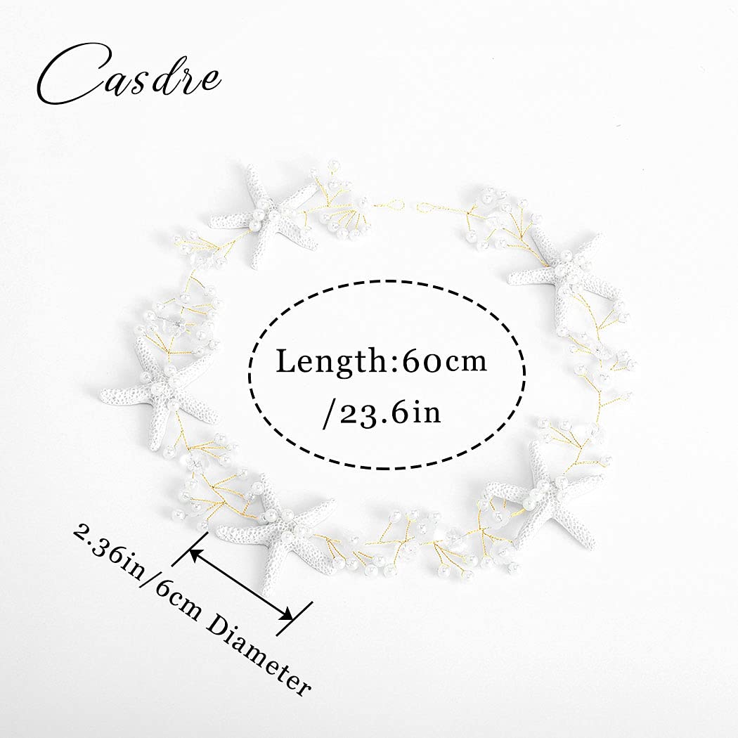 Casdre Starfish Bride Wedding Hair Vine Pearl Bridal Headpiece Beach Wedding Hair Accessories for Women and Girls(C Gold)