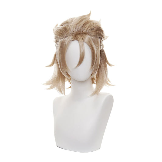 MoeLoli Albedo Cosplay wig for Genshin Impact Bluish Golden Short Anime Hair Wigs for Women Halloween Costume Party (Albedo)