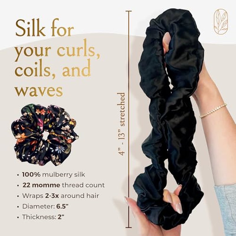 Silk Scrunchies for Women Ponytail Holders – Oversized Mulberry Silk Scrunchies – Extra Large No Damage Hair Ties for Curly, Thick, and Thin - Hair Accessories for Women – Amethyst, XL By Curlfriend