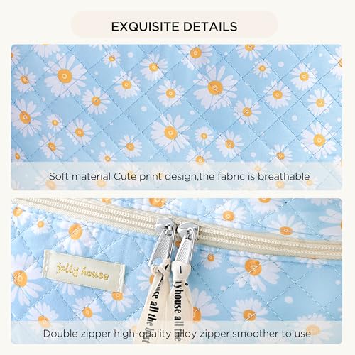 HBselect Quilted Makeup Bag, 3PCS Cotton Large Travel Makeup Bag, Cute Floral Coquette Make up Bag Cosmetic Bag Toiletry Bag for Women Girls