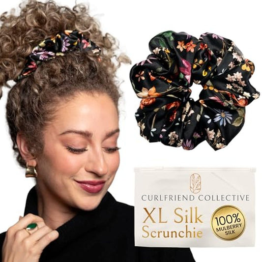 Silk Scrunchies for Women Ponytail Holders – Oversized Mulberry Silk Scrunchies – Extra Large No Damage Hair Ties for Curly, Thick, and Thin - Hair Accessories for Women – Amethyst, XL By Curlfriend