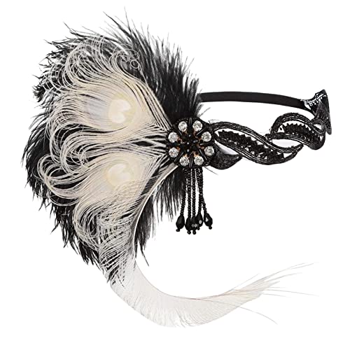 Roaring Art Deco 1920s Headpieces for Women Flapper Headband 20s Gatsby Costume Peacock Hair Accessories 07Multi Black