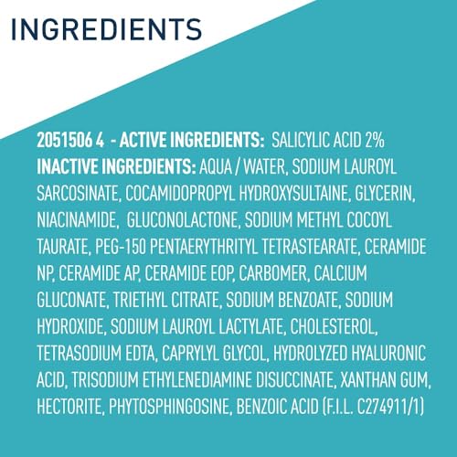 CeraVe Acne Treatment Face Wash, Salicylic Acid Cleanser with Purifying Clay, Niacinamide, and Ceramides, Pore Control and Blackhead Remover, 8 Ounce
