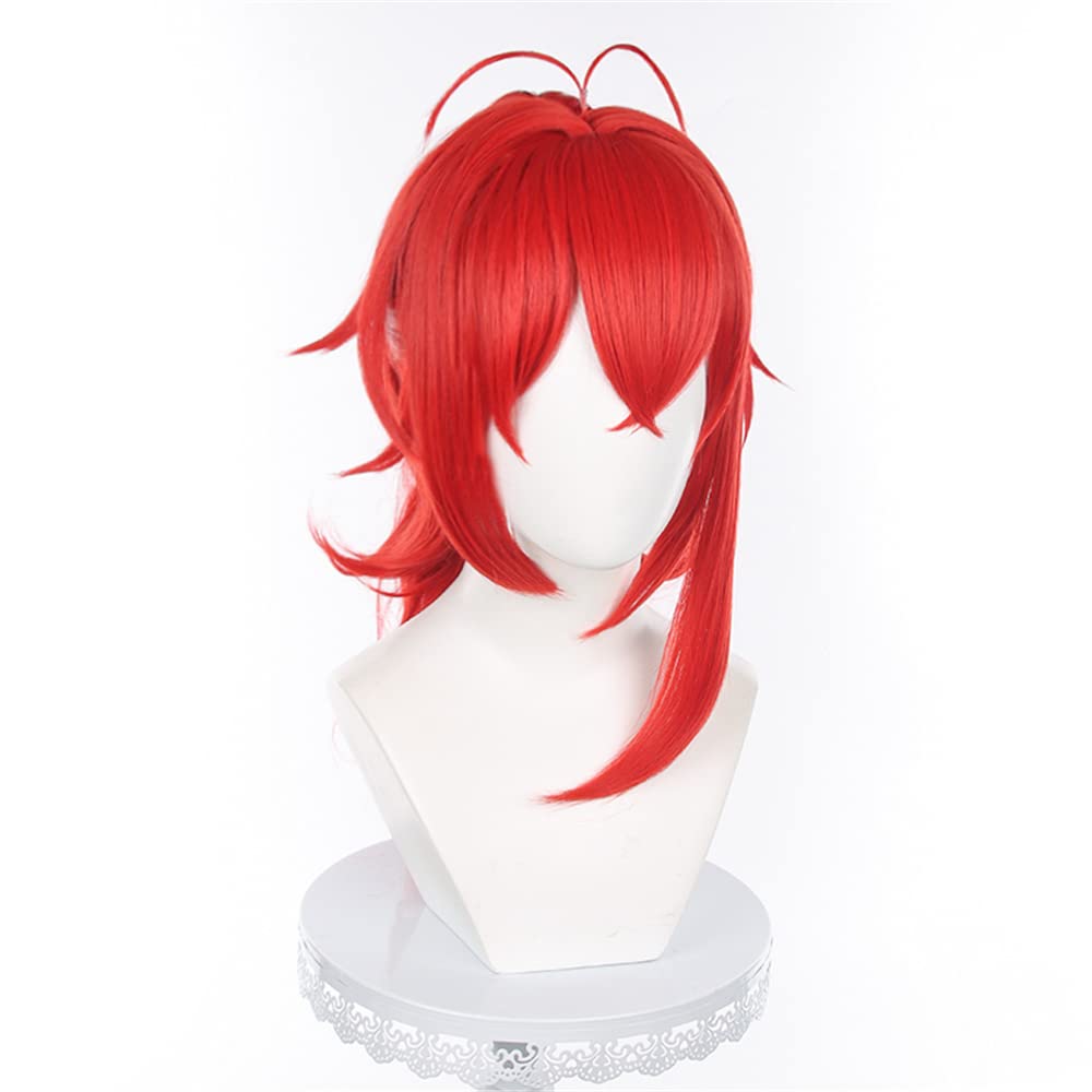 Mystylecos Genshin Impact Cosplay Wig Diluc Red Long Ponytail Reverse Curly Wig