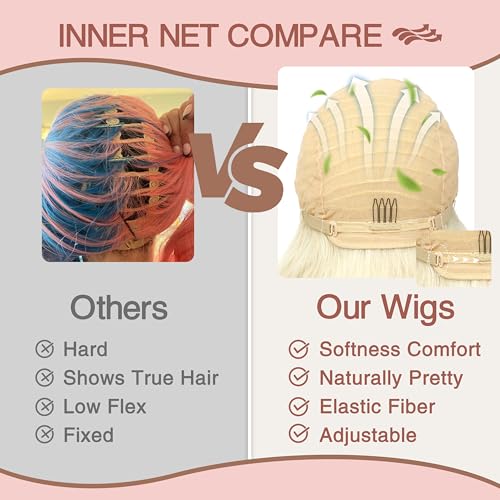 BUPPLER Ombre Brown Wig 18 Inch Medium Length Wigs for Women Lace Hairline Middle Part Synthetic Hair Wavy Wig with Upgraded Elastic Straps,Natural Hair Wig for Daily Party/Halloween Use 18Inch