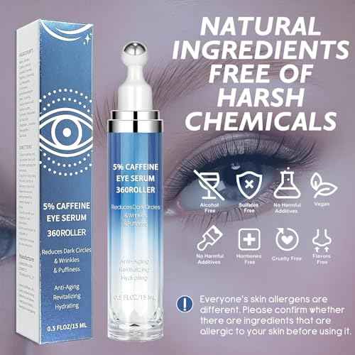 5% Caffeine & Retinol Eye Cream with 360¡Æ Roller ? Hydrating & Anti-Aging Formula for Fine Lines, Puffiness, Dark Circles & Bags ? Moisturizing Treatment Serum for Women & Men