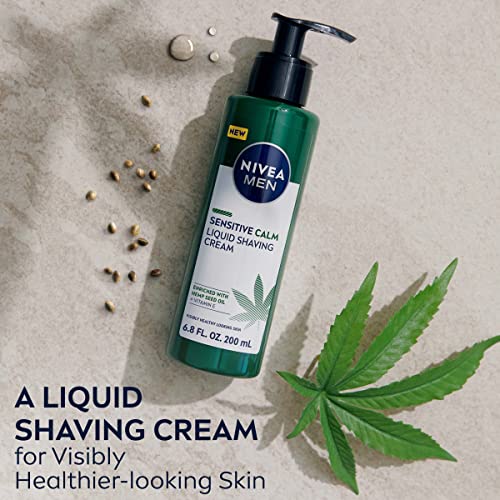 NIVEA MEN Sensitive Calm Liquid Shaving Cream with Vitamin E and Hemp Seed Oil, 3 Pack of 6.8 Fl Oz Pump Bottles