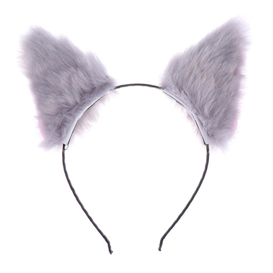 PartyKindom Cat Headbands Cute Accessories Headwear Ear Animal Girls Headdress Fur Head Band Prom Headband Animals Child Goth White Cartoon Adult Furry Grey Outfits Cosplay Hoop Dress