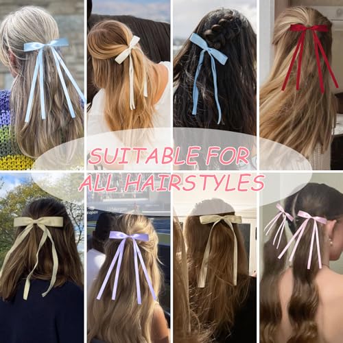 CAMNOW 12PCS Hair Bows for Women Hair Clips Tassel Ribbon Bowknot Hair Bows with Long Tail Hair Accessories Barrettes for Girls 6 Colors