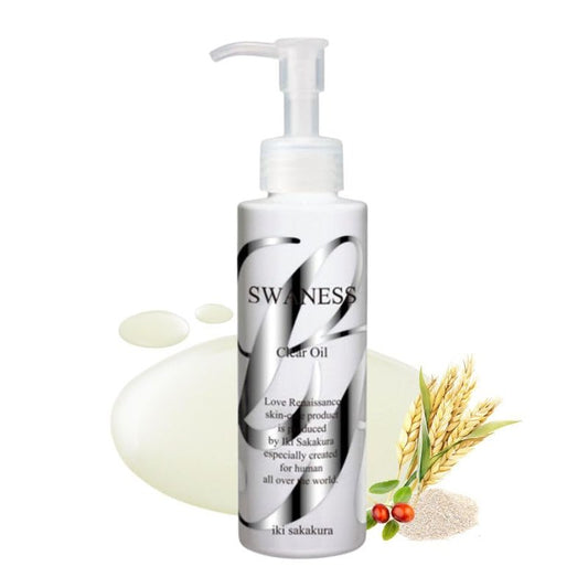 SWANESS Clear Oil, Japanese Premium Skincare Oil Cleanser – Anti-Aging Makeup Remover & Massage with Rice Power for Deep Pore Cleansing, Waterproof Mascara, Sunscreen & Radiant Skin