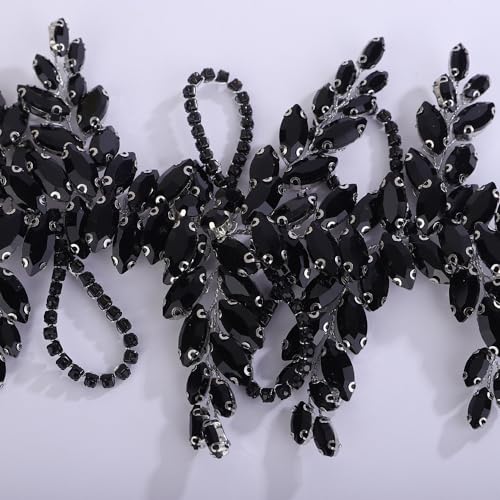 Teyglen Bridal Black Crystal Hair Vine Full Rhinestone Wedding Headband Hair Accessories for Bride Large Crystal Headband Black Headpiece for Women Girls (Black)