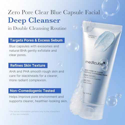 medicube Zero Pore Clear Blue Capsule Facial Deep Cleanser for Skin Texture, Blackhead & Pore Care | AHA, BHA & PHA for Double Cleansing, Daily Gentle Face Wash, Korean Skincare | 120g / 4.23 oz