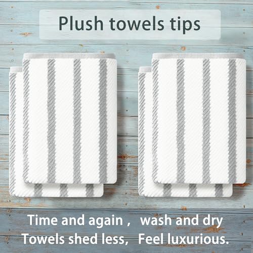 Grey and White Bath Towels (4PC, Large 30"x56") - Cotton | Hotel Quality | Lightweight | Thick | Soft | Absorb, Striped Towels for Bathroom, Quick Dry Towel for Shower, Gray and White Stripe
