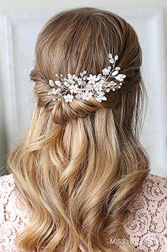 Bestshoot Hair Comb, Bridal Hair Accessories with Crystal Rhinestone, Alloy Wire, for Women, Girls, Bridal, Bridesmaid (Silver)