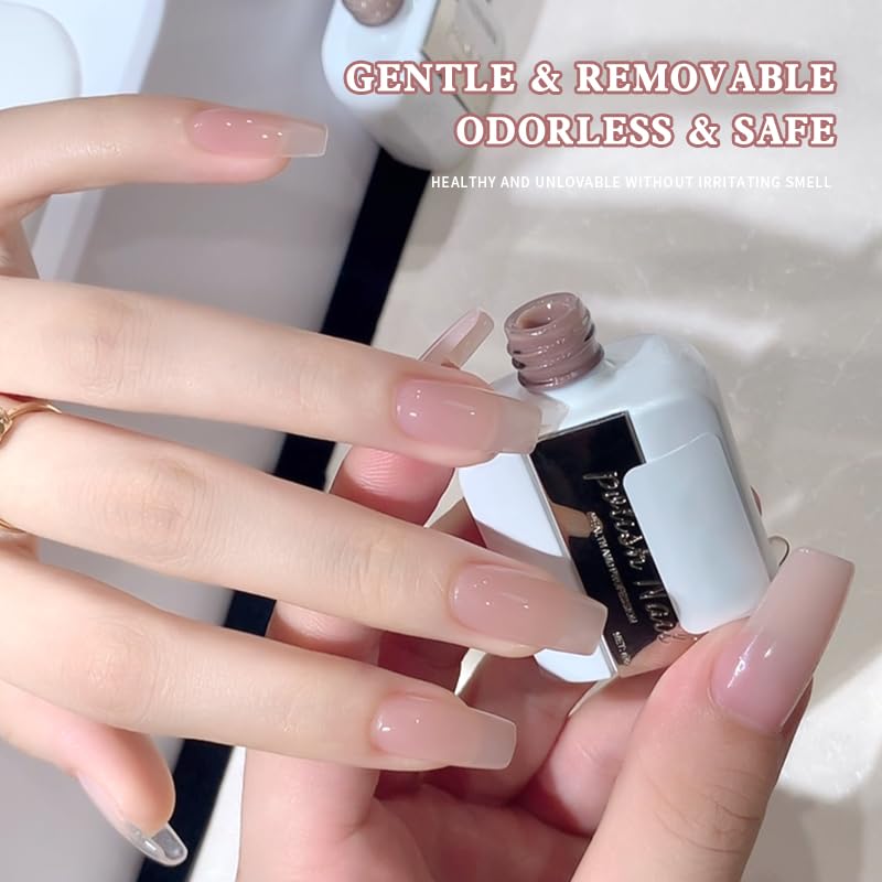Translucent Pink Gel Nail Polish—Natural nude finish with a subtle pearlescent sheen, flatters all skin tones, lasts 2-3 weeks with lasting shine, perfect for everyday wear (Sheer Pink01)